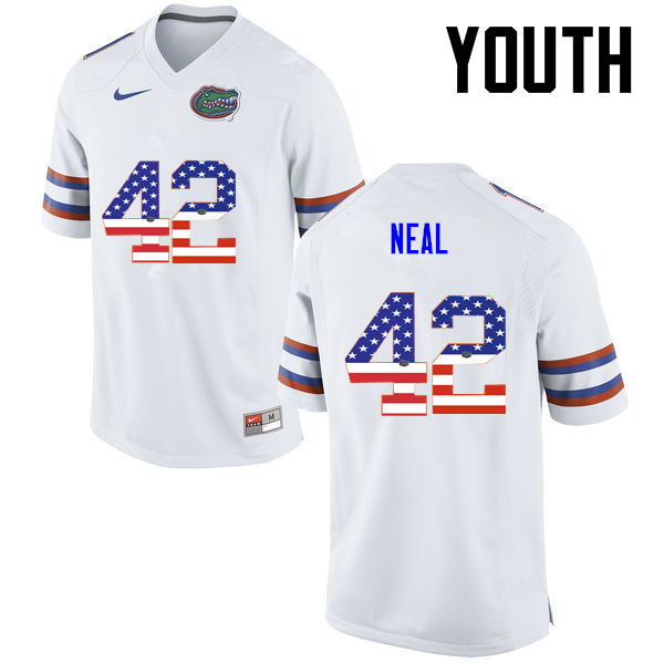 Youth Florida Gators #42 Keanu Neal College Football USA Flag Fashion Jerseys-White